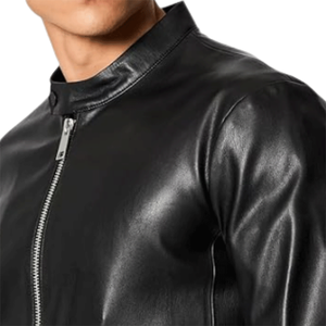 Casual Men's Black Eco-Friendly Breathable Leather Winter <b>Jacket</b> Stand Collar Front Logo Customizable OEM Service Fashion <b>Jacket</b> - Product Image 3