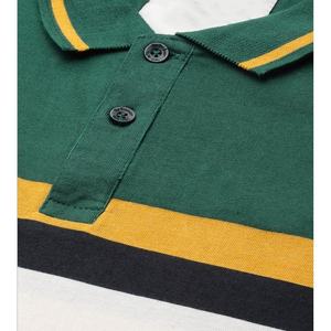 Polo de Manga Corta para Hombre, Diseño de Cuello con Bloques de Color, Rayas Tejidas, Casual, Verde, Amarillo, Negro, Blanco - Product Image 6