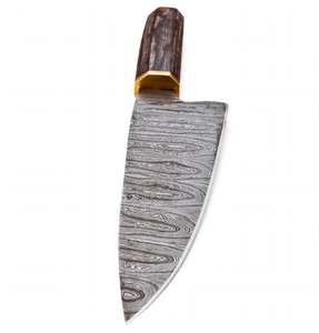 Couteau de cuisine artisanal en acier Damas avec manche octogonal en bois foncé et collier en laiton - Product Image 6
