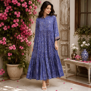 High Quality Women Silk Maxi Dress Free Size Moss Mint Ethnic Floral Tapestry Print <b>Long</b> Flowy <b>Kaftan</b> Gown for Luxury Resort - Product Image 4