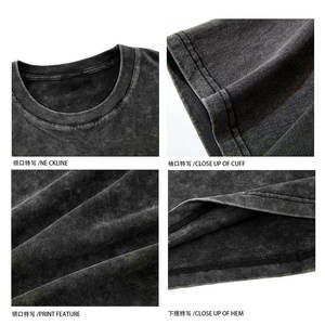 Camiseta Oversize Vintage de Algodón 100% de Alto Gramaje con Hombros Caídos, Lavado Ácido, Negra, Larga, de Tejido de Bambú, Estilo Urbano - Product Image 5