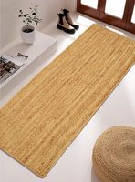 Tapis de couloir rectangulaire moderne en jute à motif floral, tressé, écologique, antibactérien, antidérapant, résistant aux taches, fabriqué à la machine, à poils plats