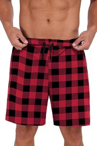 Men's Plus Size Cotton Plaid Shorts <b>Set</b> Casual Summer Two Piece Sleepwear Red Black Checkered Pattern <b>Knitted</b> Fabric - Product Image 2
