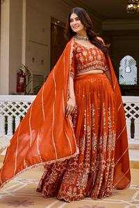 Accessoires vestimentaires, vêtements ethniques, ensembles indiens, Choli en pure viscose avec travail de sequins de 7 mm, Lehenga évasé, Dupatta (IZN 188) - Product Image 4