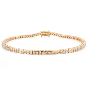 18K <b>Solid</b> <b>Gold</b> VVS2 Natural Diamond Square Cut Tennis Bracelet Sleek Bezel Set - Product Image 2