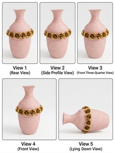 Metal Elegant pink Textured Metal Flower <b>Vase</b> Featuring Luxurious Golden <b>Rose</b> Band Design Handmade Eco-Friendly Perfect - Product Image 3