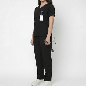Custom Logo Black Stretch Nursing <b>Scrub</b> <b>Top</b> for Women Stylish Medical Uniform Hospital Nurse Healthcare Workwear Polyester <b>Scrub</b> - Product Image 2