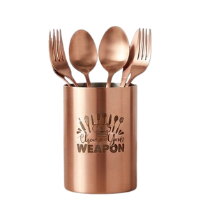 Porte-ustensiles en métal rose doré, organisateur de couverts cylindrique avec gravure personnalisée pour la cuisine - Product Image 1