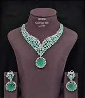 01896Mint Statement Collier et boucles d'oreilles en zircone cubique, en laiton plaqué rhodium avec pierre doublette, bijoux pour femme pour mariage et soirée