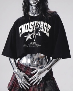 Custom Womens Printed Women's Graphic Cropped Oversized T-Shirt <b>Y2K</b> Star Print Drop Shoulder Short Sleeve <b>Crop</b> <b>Top</b> - Product Image 2
