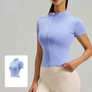 Veste de yoga pour femme, coupe ajustée, manches longues, légère, respirante, séchage rapide, en spandex/nylon, avec fermeture éclair, haut de sport printemps automne - Product Image 1