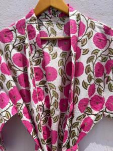 Peignoir Kimono en Coton Rose à Motifs Floraux pour Femme, Léger, Style Bohème, Robe de Chambre d'Été, Peignoir de Plage, Robe de Spa - Product Image 3
