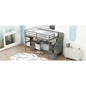 Letto a soppalco grigio singolo con scrivania integrata e doppi cassetti contenitore - Set camera da letto - Product Image 6