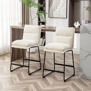 Set di 2 sgabelli da bar imbottiti Milos da 26 pollici, altezza bancone, bianco vaniglia - Product Image 3