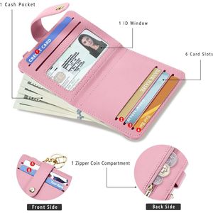 Women's RFID Blocking Leather Wallet Small Zipper Coin <b>Purse</b> with ID Window and Credit Card Holder Keychain Included - Product Image 2