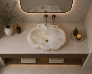 Lavabo de Piedra Ónix Blanco Pulido Redondo de Lujo Exclusivo para Baño - Product Image 3