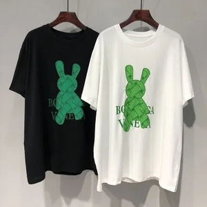 Camiseta Negra Extra Grande de Algodón con Estampado de Conejo Verde, Manga Corta, Cuello Redondo, Informal, para Hombre, Tejido de Punto - Product Image 3