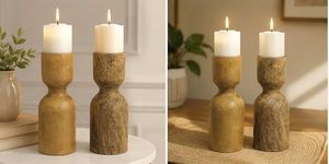 Handcrafted Wooden <b>Candle</b> Holder <b>Set</b> Rustic Farmhouse Pillar <b>Candle</b> Stand Home Table Decor - Product Image 5