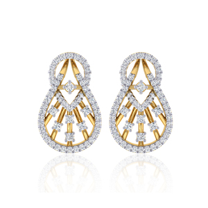 Boucles d'oreilles clous en or jaune 18 carats avec halo de diamants en forme de poire, diamants de laboratoire taille ronde et baguette, bijoux de luxe raffinés - Product Image 1