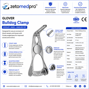 Abrazadera GLOVER Bulldog COOLEY con mordazas anguladas 90° °   Instrumento Quirúrgico ZETOMEDPRO, Mandíbula de 3.1 cm, Totalmente de 1-5/8 pulgadas (4.1 cm) - Product Image 4