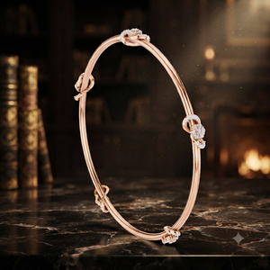 Bracelet jonc ouvert de luxe en or rose avec fleurs et diamants pour femme – Élégant cadeau de bijoux pour mariage et anniversaire - Product Image 1