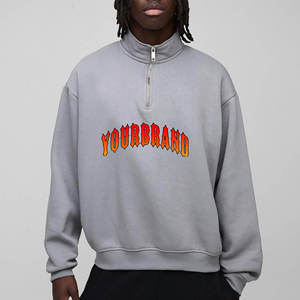Sweat-shirt personnalisé pour homme à col montant zippé, coupe oversize en polaire, style streetwear, avec logo imprimé en relief - Product Image 3