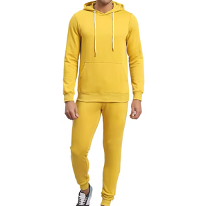 ชุดวอร์มผู้ชายสีเหลืองแบบแห้งเร็ว ระบายอากาศได้ดี ผ้าเฟรนช์เทอร์รี่ พิมพ์ลายตามสั่ง ขนาดใหญ่พิเศษ 2 ชิ้น - Product Image 1