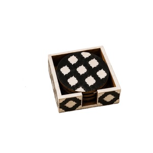 Wood Square <b>Coasters</b> <b>Set</b> with Storage Box Classic Design Non-Slip Mats 4 INCH for Table Decoration - Product Image 1