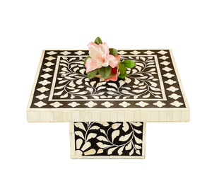 Support à gâteau floral en incrustation d'os antique, plateau de service de luxe fait à la main pour la maison, boîte de restaurant emballée par Artisan Craft - Product Image 1