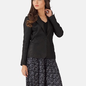 <b>Women's</b> Slim Racer Leather <b>Jacket</b> Woven Nylon Lining Breathable Windproof Long Stand Leather <b>Jackets</b> - Product Image 4