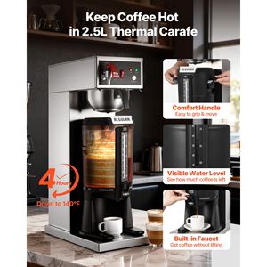 Macchina per Caffè Americano Commerciale da 16-17 Tazze con Caraffa Termica da 2,5 L, Caffettiera in Acciaio Inox con Mantenimento Calore per 4 Ore, Spina UK per Hotel - Product Image 3