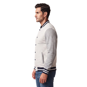 Chaqueta Universitaria para Hombre, Corte Regular, Color Gris Jaspeado, 80/20 Algodón y Felpa, Logotipos Personalizados Bordados, Estilo Letterman - Product Image 3