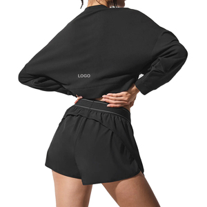 Premium Cropped Crew Neck Pullover and Sports Shorts Set Women Soft Knit and Performance Activewear Women 2 Piece Set Custom OEM - Product Image 2