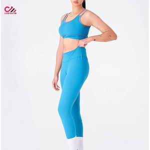 Women Suit Sportswear Set Eco Friendly Breathable Quick-drying Crossed <b>Straps</b> <b>Bra</b> and Leggings Flared Pants 2 Piece Yoga Set - Product Image 2