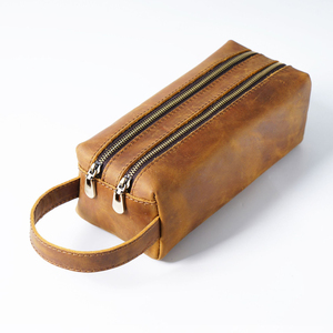 Trousse de Toilette en Cuir Crazy Horse à Double Fermeture Éclair pour Hommes et Femmes - Product Image 3