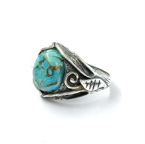 Blue Copper <b>Turquoise</b> Gemstone Oxidized <b>Ring</b> (6.0 Grams) Made From Sterling Silver Vintage Style Trendy Unisex Jewelry - Product Image 2