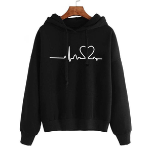 Sudadera con Capucha Unisex Color Borgoña con Estampado de ECG de Corazón, Algodón French Terry, Estilo Casual para Otoño - Product Image 4