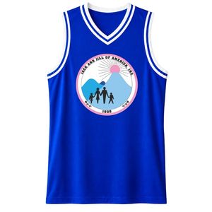 เสื้อบาสเก็ตบอลปักลายตราสัญลักษณ์รอยัลบลูแจ็คแอนด์จิล คอวี แขนกุด แต่งขอบสีขาว สำหรับผู้หญิง - Product Image 1
