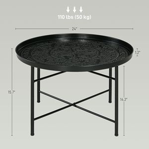 Tavolino rotondo da 24 pollici ecologico e resistente con piano martellato e struttura in metallo per soggiorno e camera da letto in nero - Product Image 3