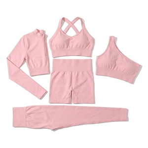 custom Seamless Solid Breathable Eco-Friendly Elastic Waist 5-Piece Women's Yoga Active wear Gym Fitness Workout Sets - Product Image 4