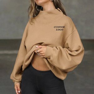 Sweat-shirt surdimensionné pour femme avec logo personnalisé, col roulé, en molleton, à manches longues, broderie, streetwear urbain, pull-over - Product Image 2