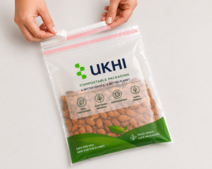 ถุงบรรจุภัณฑ์อาหารอุตสาหกรรมย่อยสลายได้ทางชีวภาพ UKHI Bio Compostable PBAT PLA ทำจากแป้งข้าวโพด สำหรับบรรจุบะหมี่ เยลลี่ และของขวัญ ความหนา 50 ไมครอน - Product Image 1