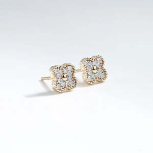 Pendientes de Oro Macizo con Diamantes en Forma de Trébol, con Diamantes Naturales y Cultivados en Laboratorio, Joyería Fina Elegante, Regalo de Aniversario para Mujer - Product Image 4