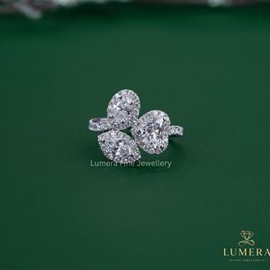 Three Stone Lab Grown <b>Diamond</b> <b>Ring</b> Marquise Heart Oval 18K White Gold Pave Engagement <b>Ring</b> for Women - Product Image 2