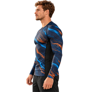 Custom Men's Long Sleeve <b>Compression</b> <b>Shirt</b> Blue <b>Black</b> Graphic Print Tight Fit Rash Guard Sports Training Gym Athletic Base Layer - Product Image 3