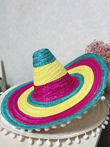 Sombrero Mexicano de Ala Ancha de Paja Natural con Bordado a Mano de Flores a Rayas y Lazo, Personalizable con Logotipo - Product Image 3