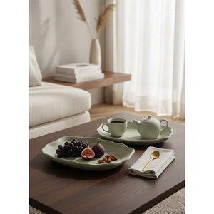 Bandeja moderna de hormigón artesanal con forma de barco para frutas, centro de mesa para mesa de café y decoración de comedor, bandeja ovalada grande para masa. - Product Image 3