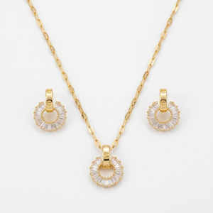 Collier et boucles d'oreilles en or massif 18 carats avec diamants de laboratoire taille baguette classiques certifiés IGI, pour femme, cadeau de mariage, usage quotidien - Product Image 1
