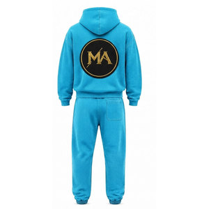 Ensemble de survêtement vert à capuche 100% coton avec fermeture éclair intégrale, poche avant et patch brodé appliqué 480 g/m² - Product Image 4