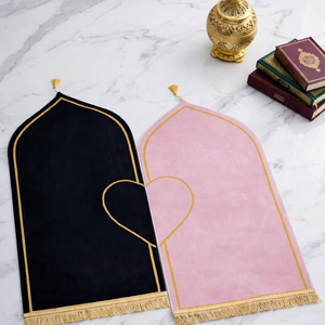 Juego de Alfombras de Oración Islámicas para Esposo y Esposa, Hechas a Mano con Lana/Seda, Diseño Abstracto, Antibacterianas, Aptas para Mascotas, con Base de Yute de Pelo Corto - Product Image 1